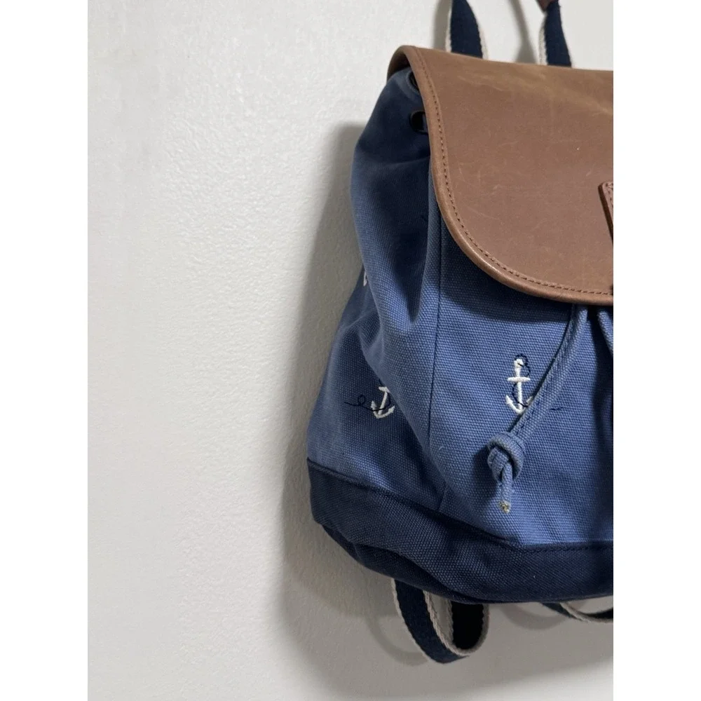 Vtg LL Bean‎ Boat & Tote Bag - Rare Backpack Bag Embroidery Anchors & Leather